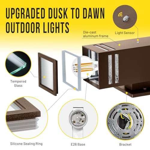 MZLITI 2-Pack Bronze Dusk to Dawn Outdoor Lights, Wall Light Wtih LED Bulbs, Modern Up Down Lights Outdoor, IP65 Waterproof Exterior Lighting Fixtures, Outside Lights for House for Porch, Garage view 4