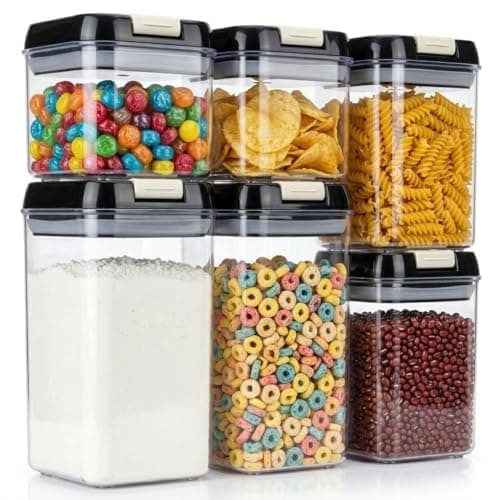 OMIO Airtight Kitchen Storage Containers (6-Pack) - Easy-Grip Pull Tab Lids, BPA-Free Plastic Canisters for Pantry, Countertop, Fridge – Organize Cereal, Grains, Flour, Sugar, Snacks & Candy — image 1