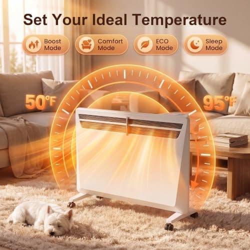 1500W Convection Heater, Space Heater Large Room, Electric Space Heater with Thermostat, Wall Mount/Stand,Tip-over/Overheat Protection,Wifi,Remote,24H Timer,Child Lock,Porcelain White view 3