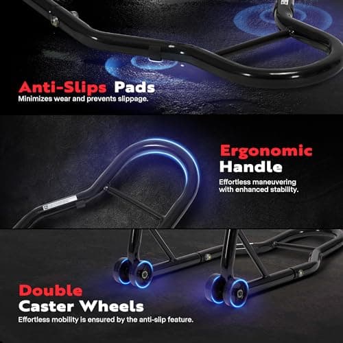 SPECSTAR Motorcycle Stand, 441 Lbs Capacity Rear Wheel Lift with U+L Adjustable Swingarm Spool, Heavy Duty Paddock Stand fit for BMW Suzuki Yamaha Honda Kawasaki, Black view 4