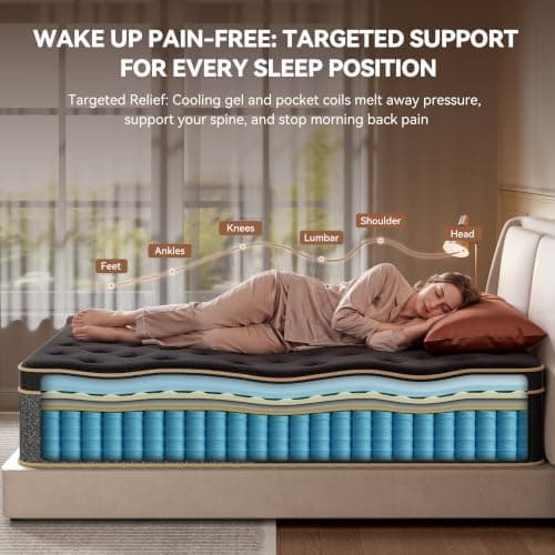 King Size Mattress, 12 Inch Hybrid King Mattress with Pocket Springs | Cooling Gel Memory Foam & Pressure Relief, Support Foam for Spine Alignment & Motion Isolation, Edge Support, Medium Firm view 6
