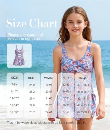 MFAVIP Girls One Piece Swimsuit Padded with Ruffle Skirt Girls Bathing Suit Adjustable Straps Teen Swimwear 9-16 view 5