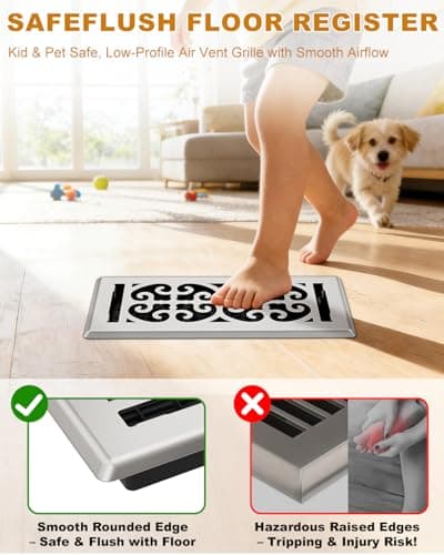 Floor Vent Covers 4x10 Inch – Heavy Duty Walkable Air Vent Cover for Home Floor & Wall - Decorative 2MM Thicker Metal Floor Register with Easy Adjust Airflow Switch - Satin Nickel HVAC Vents - 5 Pack view 3
