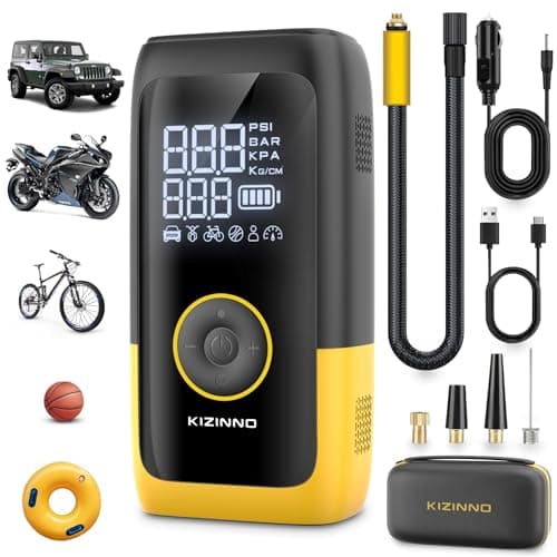 Tire Inflator Portable Air Compressor, Ultra Fast Dual-Cylinder Air Pump for [Pickup & Large Car Tires] with Fine-Tune Mode, Pressure Gauge, 12000mAh,fits MPV, SUV, Cars, Motor