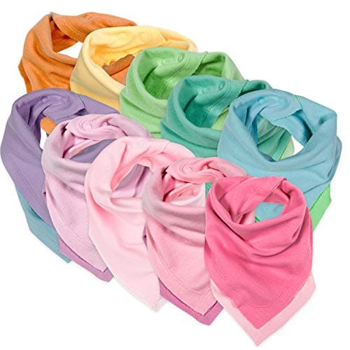 HonestBaby Organic Cotton Bandana Drool Bib Multi-Packs, 10-Pack Rainbow Girl, One Size