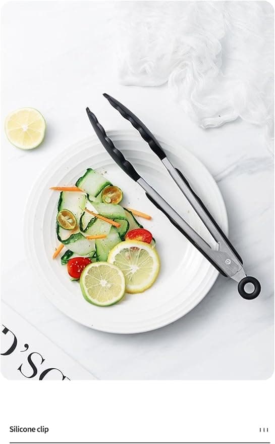 Kitchen Tongs Stainless Steel Locking with Silicon Tips Heat Resistant for Cooking, Set of 2-7" and 9" Black view 2
