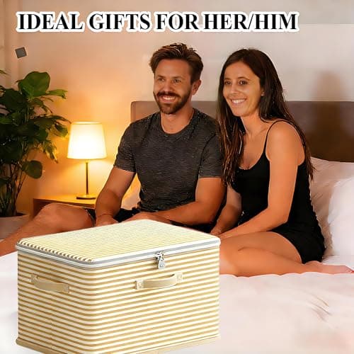 Discreet Lockable Adult Toy Box Storage Organizer with Zipper Lid, 15x10x10 Inch Large Capacity Travel Case, Secure Lock Privacy Bag for Women & Men Clothes Container(Beige Stripes) view 4