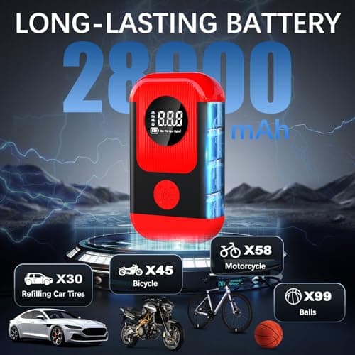 ApexNexus Tire Inflator Portable Air Compressor & Car Jump Starter, Cordless Air Pump with LED Light & Pressure Gauge for Auto,Motorcycles,Bikes,Balls. view 2