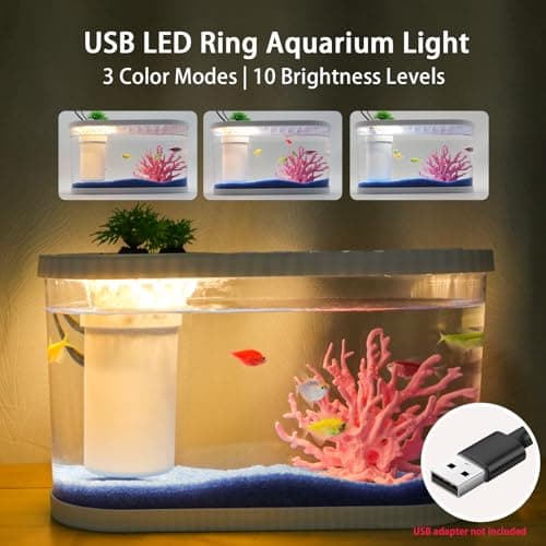 2.2Gal Aquarium Starter Kits, Small Beta Fish Tank Kit with Quiet Filter & Color Light, Nano Desktop Tank for Betta Shrimp Guppy Goldfish, Complete Starter Kit (12.6 * 7 * 5.6 Inch) view 2