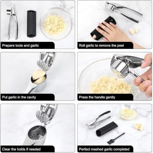 Professional Garlic Mincer Tool - Easy-Squeeze, Easy-Clean with Soft, Ergonomic Handle - Silicone Garlic Peeler & Brush view 3