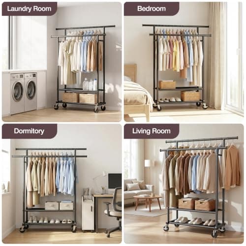 Portable Clothes Rack Rolling Garment Rack with Wheels 26OLBS Black view 6