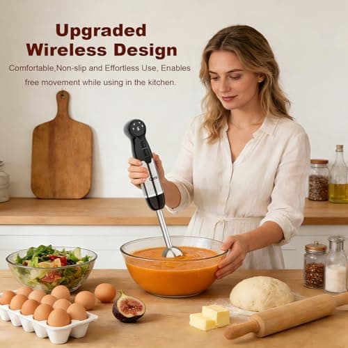 Cordless Immersion Blender Hand Blenders Set,Variable Speed 4 in 1 Stick Emulsifier with Chopper and Whisk for Soup, Baby Food and Smoothies,Black view 2