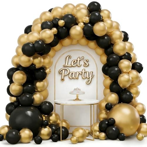 Black and Gold Balloon Garland Arch Kit, 160PCS Black Gold Latex Balloons for New Year Wedding Anniversary Birthday Party Decorations view 3