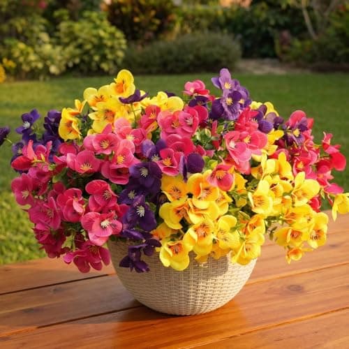 trytuny Artificial Flowers for Outdoor, Realistic Faux Plants for Outside Indoor Porch Patio Window Box Planter Home Decor (12pcs - Yellow Purple Rose red) view 4
