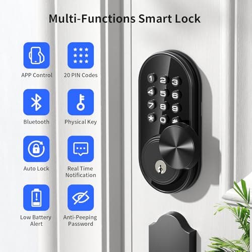 TEEHO TE341 Smart Keyless Entry Door Lock with App Control, Digital Keypad Bluetooth Electronic Deadbolt with Auto Lock, Easy Installation - Silver view 2