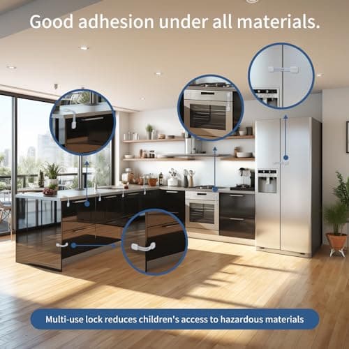 Vkania 12-Pack Baby Proofing Cabinet Locks, Adjustable Adhesive Safety Strap Latches for Cabinets, Drawers, Fridge, Oven & Toilet Seat,No Drill Child Safety Lock Kit, Easy Installation view 3