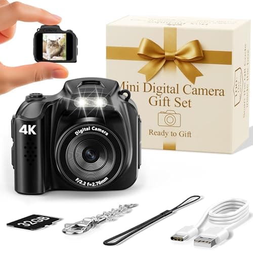 FLATIC Mini Keychain Camera –4K Mini Camera with 32GB Card & Elegant Gift Box, Mini Retro Camera for Kids & Adults, Collectible Vintage Camera Gift for Travel Camp Snap