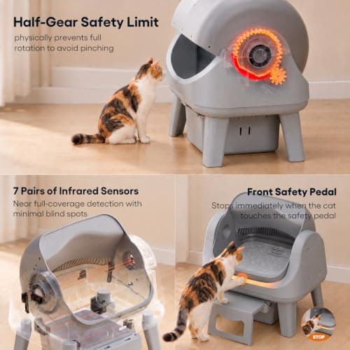 Open-Top Self-Cleaning Cat Litter Box, Multiple Safety Sensors, Grey | Multiple safety checks, proper-fit detection, and physical protection support a more reassuring cleaning routine. view 2