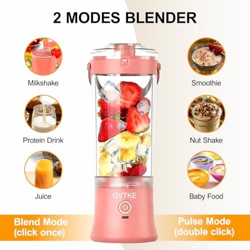 GVTKE Portable Blender Dual Mode 18000RPM 20Oz Blending Cup Ice Crushing Smoothie Frozen Fruit Mini Home Gym Travel(Pink) view 4