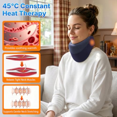 Yunari 3-in-1 Cordless Heated Neck Brace with Airbag Traction, Blue Medium | Smart Cyclic Airbag Lift Adjusts Height for Neck Support, Memory Foam Cervical Collar Helps Distribute Pressure, Storage Bag view 5