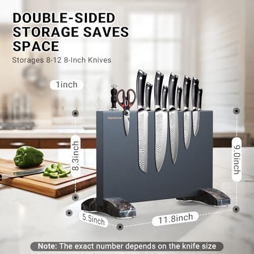 Nanbone Black Magnetic Knife Block Stand Without Knives Black Double Sided Magnetic Knife Holder Rack for Kitchen Counter Stainless Steel Knife Magnetic Strip Display Stand Storage Organizer view 3