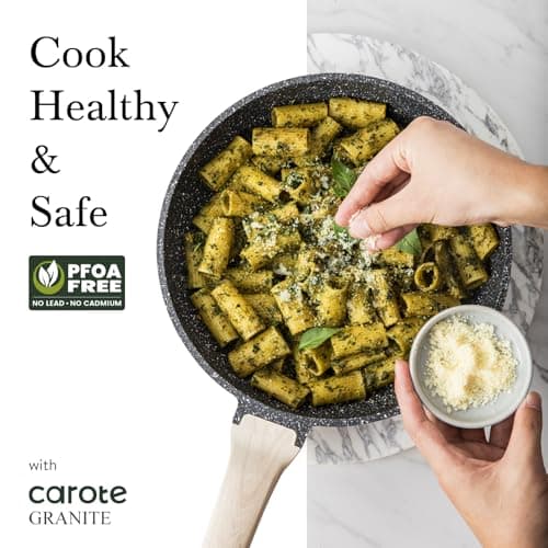 CAROTE Nonstick Frying Pan Skillet,Non Stick Granite Fry Pan Egg Pan Omelet Pans, Stone Cookware Chef's Pan, PFOA Free,Induction Compatible(Classic Granite, 8-Inch) view 5