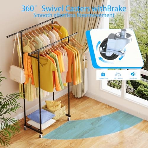ecobedding Garment Rack with Wheels, Portable Clothing Rack for Bedroom, Closet, and Laundry Room view 5