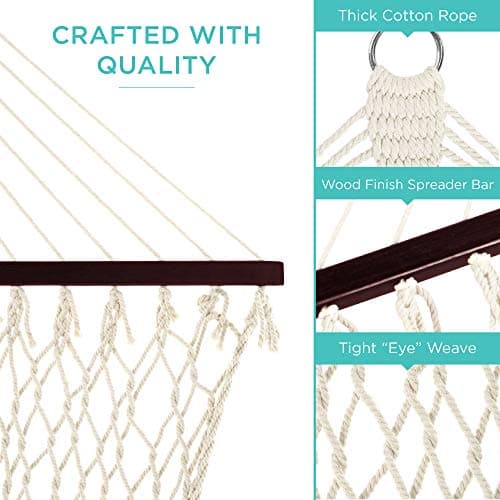 Best Choice Products 2-Person Double Hammock, Outdoor Woven Cotton Rope Hammocks for Backyard, Patio w/Spreader Bars, Carrying Case, 450lb Weight Capacity view 5