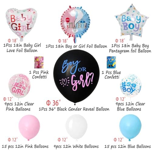 200 Pcs Gender Reveal Decorations Kit, Boy or Girl Gender Reveal Supplies | Baby Reveal Supplies with 36" Gender Reveal Balloon, Boy or Girl Banner, Mommy to Be Sash, Fringe Curtains & Photo Props view 4