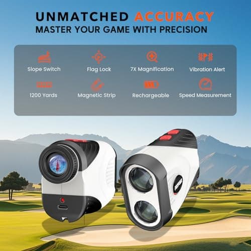 Golf Rangefinder with Slope,1200 Yards Laser Range Finder Golfing,7X Magnification,Flag Lock Vibration,Rechargeable Range Finders with Magnet Stripe,Continuous Scan Mode,High Precision Measurement. view 2