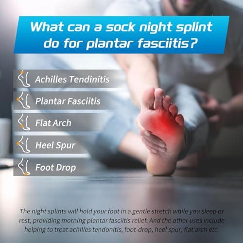 Upgraded Plantar Fasciitis Night Splint Sock with Massage Ball for Plantar Fasciitis Relief, Soft & Comfortable Foot Brace for Achilles Tendonitis Heal Spur Foot-drop Flat-arch for Women and Men, Medium-Black view 2