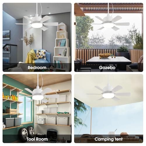 AHAWILL Outdoor Ceiling Fans with Lights,18" Gazebo Fan with Hanging Hook,Plug in Ceiling Fan,3CCT Dimmable,Portable Fan for Patios,Tent,Camping.White view 6