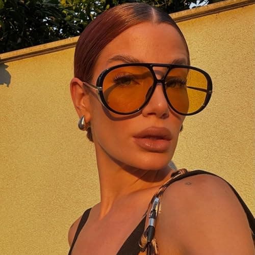 SODQW 2 Pack Oversized Aviator Sunglasses for Women Men With Earring Trendy Large Big Double Bridge 2025 Shades view 2