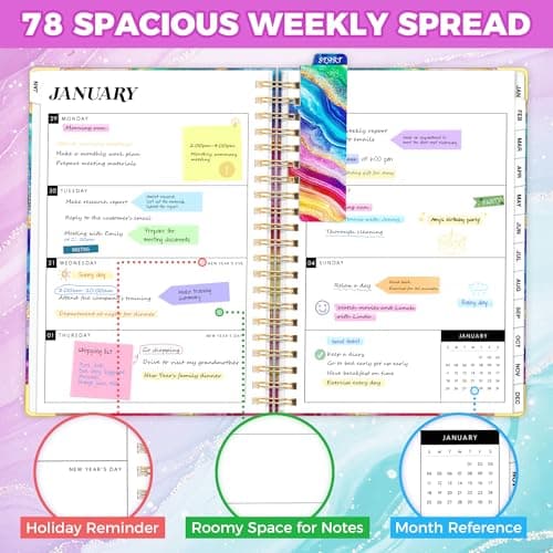 Planner 2026-2027, 18 Month Weekly and Monthly Planner, Jan. 2026 - Jun. 2027, 9" x 11.6" Hardcover Calendar Planner with Page Tabs, Separator Page, Inner Pocket, Bookmark, Stickers, Sticky Note Set view 6