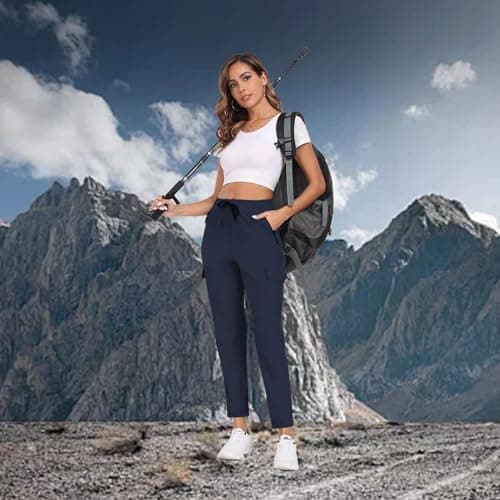 Hiking Pants Women UPF 50+ Cargo Quick Dry Water Resistant Elastic Waist 4 Pockets Lightweight Travel Work Casual Running view 3