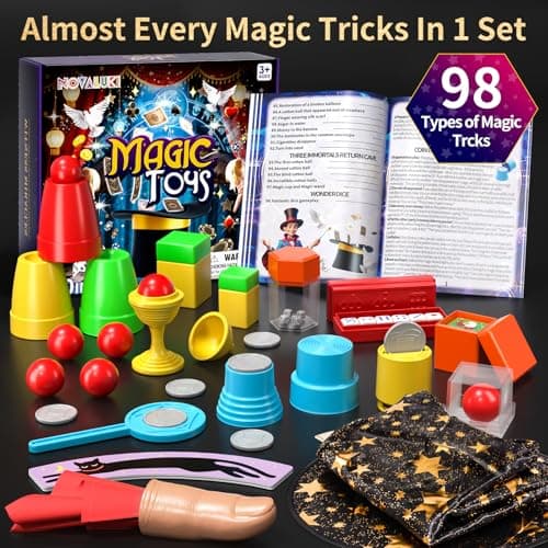 Novaluki Magic Kit for Kids, 98 Magic Tricks with Magician Costume, Manual and Videos, Magic Gift Set for 6+ Years Old Beginner Magicians, Halloween Christmas Birthday Party Family Game Fun view 5