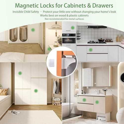 32 Pack Vkania Magnetic Cabinet Locks Child Safety with 4 Keys - Baby Proof Adhesive Latches for Kitchen Cabinets & Drawers, No Drilling Easy Installation (32 Locks + 4 Keys) view 3