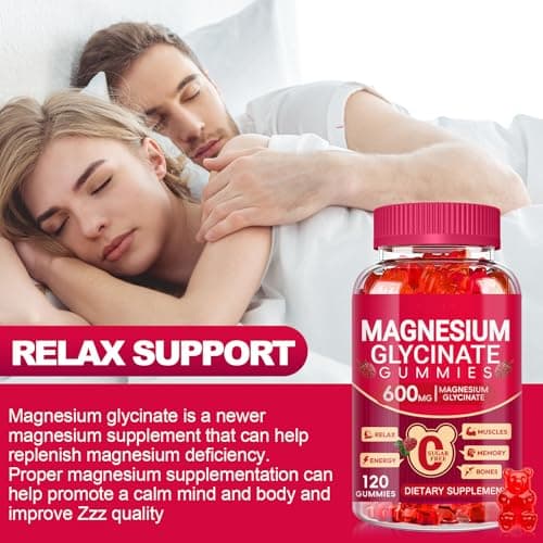 Magnesium Glycinate Gummies 600mg, Sugar Free Magnesium Gummies for Adults, Chewable Potassium Supplements for Body Support, Zzz and Relaxation, 120 Count view 6