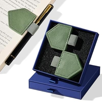 2Pcs Magnetic Leather Bookmarks with Gift Box Triangle-Shaped Magnetic Pen Holder Book Marks Clip Gift for Book Lover Readers Cute Bookmark for Women, Green