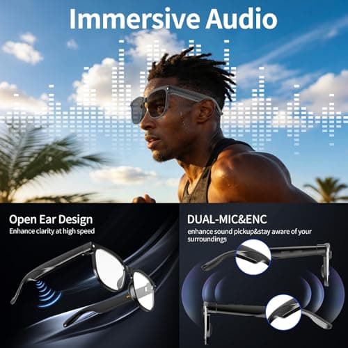 AI Smart Glasses with Camera, 8MP HD Anti-Shake Camera Glasses, 1080P Video Recording Sunglasses Dual Mic, Real Time Translation, Built-in ChatGPT Voice Assistant, Open-Ear Audio for Travel&Meetings view 2