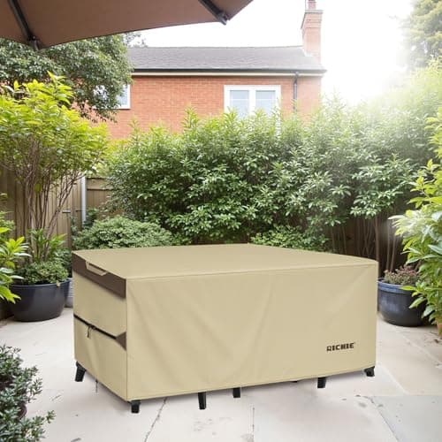 RICHIE Outdoor Patio Furniture Cover - Heavy Duty Waterproof 600D Tough Canvas Protector for Rectangular Table Cover, All-Season Dining Table and Chair Covers (108L x 82W x 28H Inch) view 2
