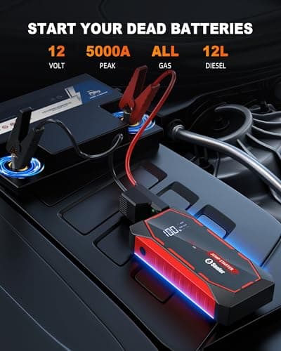 Jump Starter for Car Battery Jump Starter Battery Jumper Starter Portable | 5000A 12V Lithium Jump Box with Jumper Cable and Led Lights (All Gas / 12L Diesel Engines) view 2