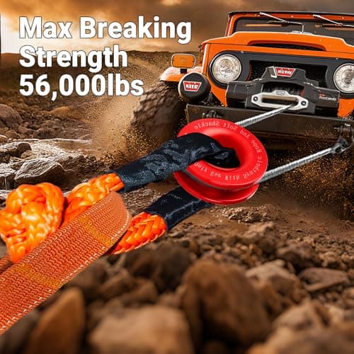 DAJOUJS Synthetic Soft Shackle Rope 1/2 x 22 Inch Orange Recovery Tow Shackles with Red Snatch Recovery Ring 56,000lbs Breaking Strength Offroad Soft Shackle Recovery Kit for Off-Road ATV UTV Vehicles view 4