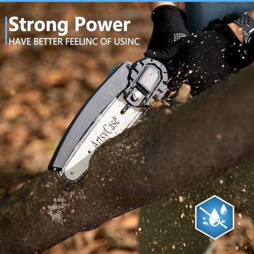 ArtsyCase Mini Chainsaw 6-inch Cordless, Portable chainsaws, Small Handheld Chain Saw for Tree Trimmer, Wood and Bamboo Cutting, Chain saws Gifts for Husband, Dad(2 Batteries+ 2 Chains+ 2 Bars) view 3