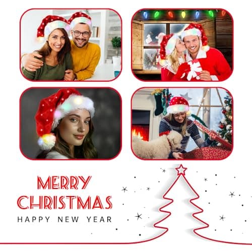Santa Hats Adults & Kids, 2-pack LED Christmas Hats with Lights view 5
