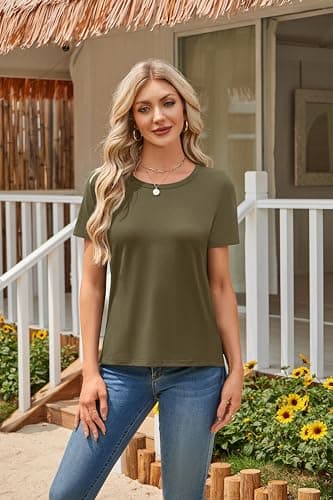 Herou Summer Women Casual Short Sleeve Tops T-Shirts Tees with Side Split view 2
