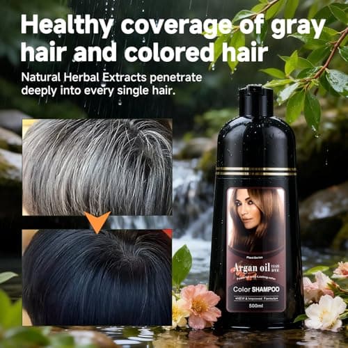 Natural Black Hair Color Dye Shampoo 3-in-1, Covers Gray Hair Fast with Long-Lasting Color, Rich Plant-Based Formula Repairs Damaged Hair, Gentle on Scalp for At-Home Use for Men & Women, 16.90 Fl Oz view 6