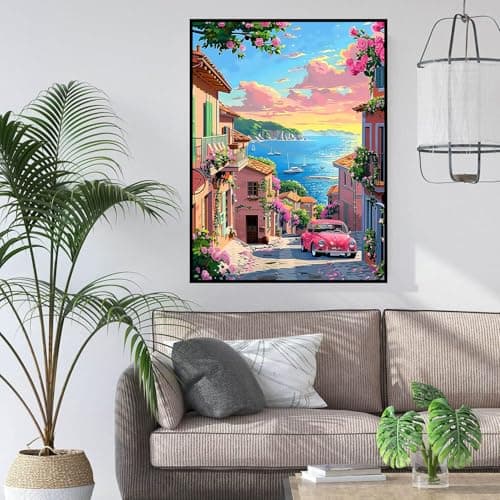 igoodom Diamond Art Kits for Adults, Beach City Diamond Painting Kit, Full Drill Round Diamond Art Kits, DIY Gem Art and Crafts for Home Wall Decor Gift 12x16inch view 5