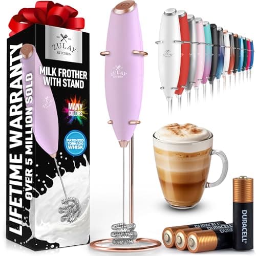 Zulay Kitchen Patented Tornado Triple Whisk Milk Frother with 4 Duracell Batteries – Handheld Foam Maker for Coffee, Lattes, Matcha & Hot Chocolate – Rich, Creamy Froth in Seconds - Rose Gold view 1