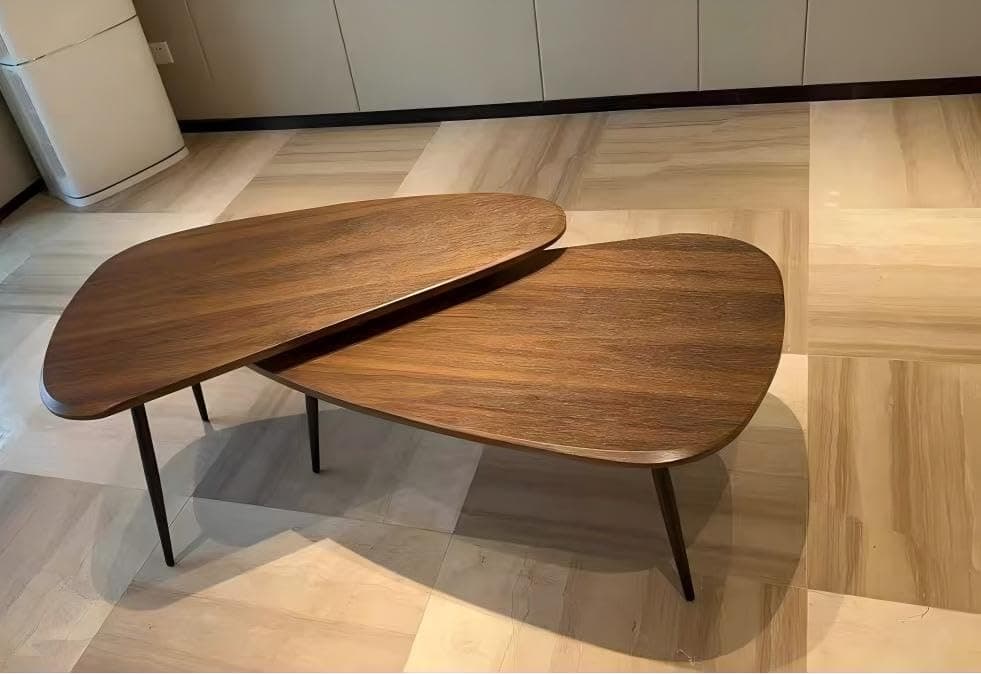Nesting Coffee Table Set,Mid Century Modern Coffee Nesting Table, Solid Wood Triangle Oval Center Table for Small Living Room Apartment Balcony, Walnut view 2